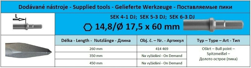 Hex14,8/Ø 17,5 x 60 Spitzmeißel