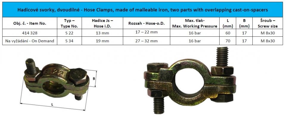 Hose Clamps, two parts with overlapping cast-on-spacers S