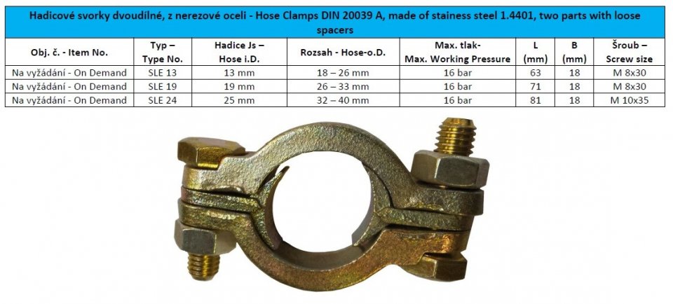 Hose Clamps SLE, steel 1.4401, DIN 20039 A