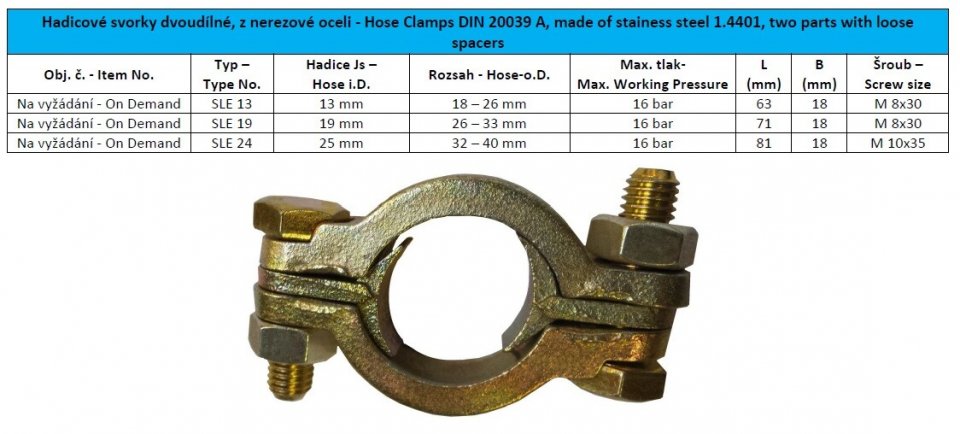 Hadicové svorky dvoudílné SLE, nerez