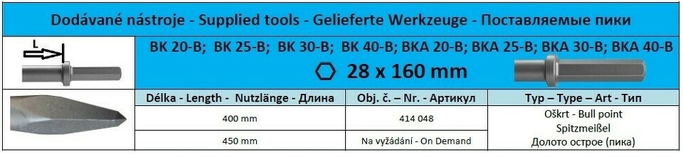 Hex28 x 160 Долото острое (пика)