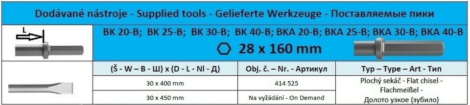 Hex28 x 160 Flat chisel