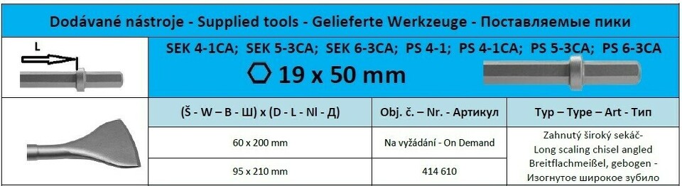 Hex19 x 50 Zahnutý široký sekáč