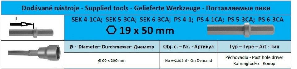 Hex19 x 50 Pěchovadlo