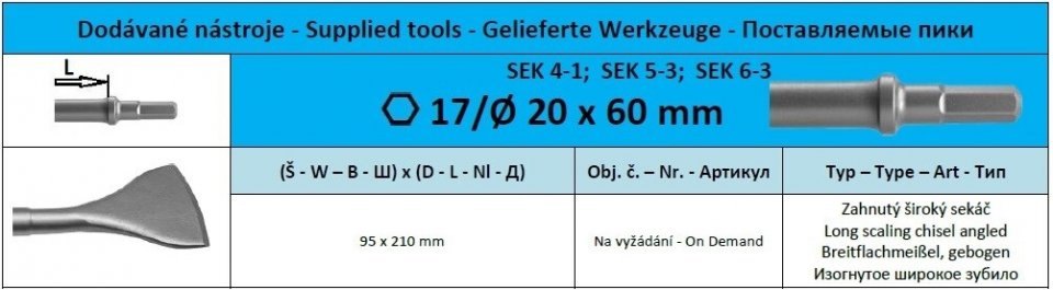 Hex17/Ø 20 x 60 Zahnutý široký sekáč