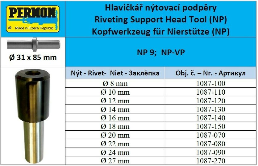 Hlavičkář nýtovací podpěry (NP)